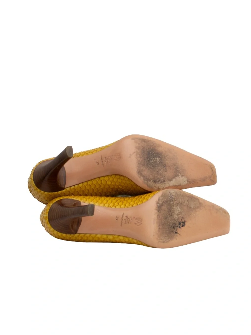 Nando Muzi for Mario Valenti Python Leather Square Toe Pumps Yellow Women’s EU 3